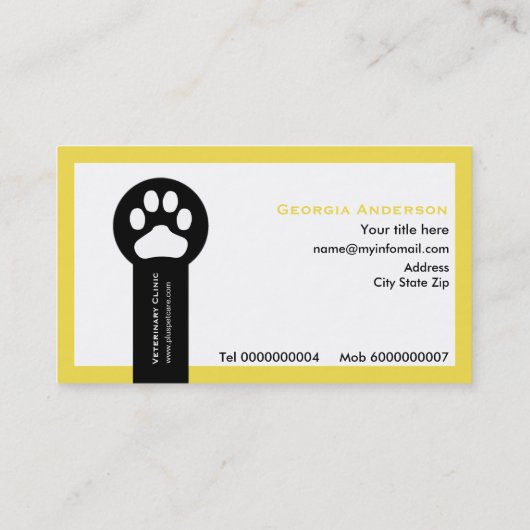 Geel Vet/Veterinary Clinic minimalist Visitekaartje (Achterkant)