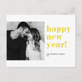 Geel Vetgedrukte Typografie Gelukkig Nieuwjaar Fot Feestdagenkaart