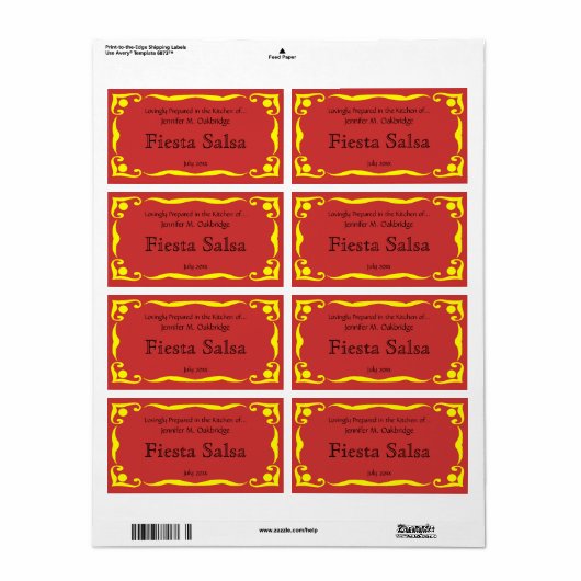 Geel Victoriaans Stijl Lijst met Cayenne Rood Rug Etiket (Full Sheet)