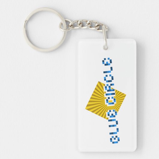 Geel Vierkant met balken en Tegenovergestelde Pixe Sleutelhanger (Voorkant)