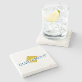 Geel Vierkant met balken en Tegenovergestelde Pixe Stenen Onderzetter (Zijkant)