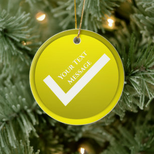 Geel vinkje symbool kerst keramisch ornament