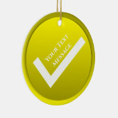 Geel vinkje symbool kerst keramisch ornament (Rechts)