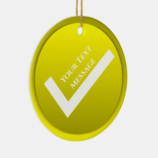 Geel vinkje symbool kerst keramisch ornament (Rechts)