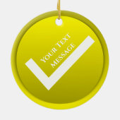 Geel vinkje symbool kerst keramisch ornament (Achterkant)