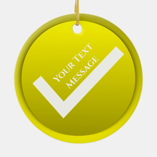 Geel vinkje symbool kerst keramisch ornament (Achterkant)