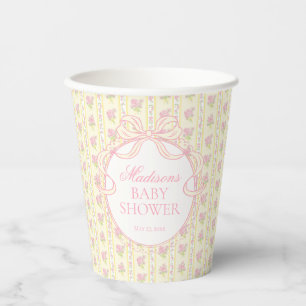 Geel Vintage Fancy Bloemenkleed Babyfeestje Papieren Bekers