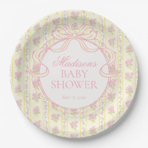 Geel Vintage Fantasie Bloemen Babyfeestje Papieren Bordje
