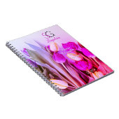 Geel Violet Roze Tulpen Naam Monogram Titel Jaar Notitieboek (Rechterzijde)