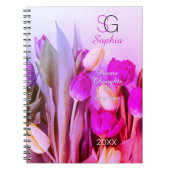Geel Violet Roze Tulpen Naam Monogram Titel Jaar Notitieboek (Voorkant)