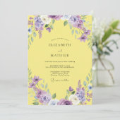 Geel Violet Waterverf Bruiloft Kaart (Staand voorkant)