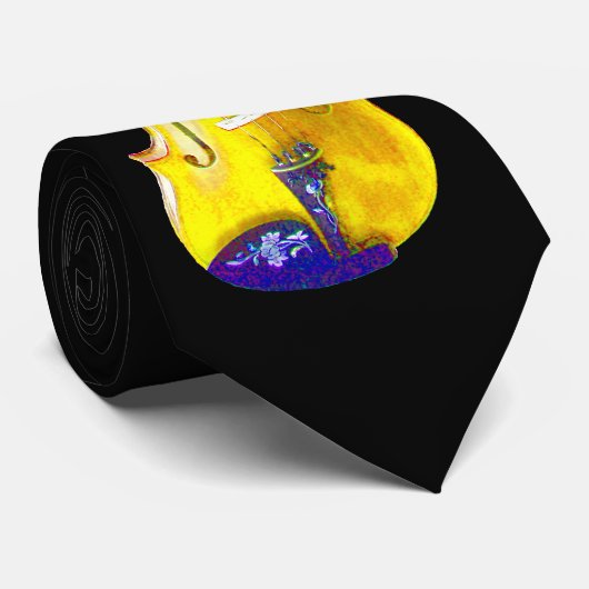 GEEL VIOLIN-STROPDAS-OP ZWARTE STROPDAS (Opgerold)