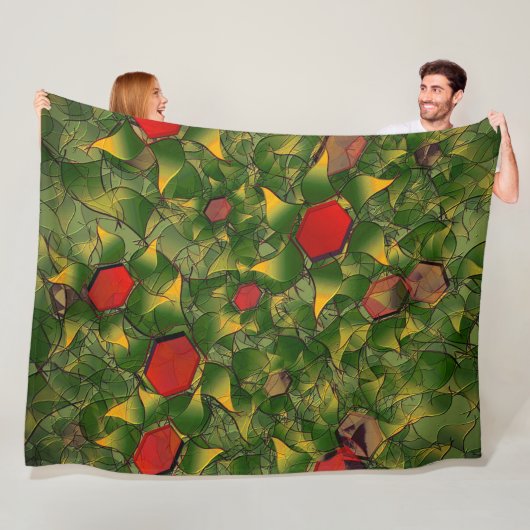 Geel virtueel folium met rode zeshoeken fleece deken (In situ)