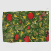 Geel virtueel folium met rode zeshoeken golfhanddoek (Horizontaal)