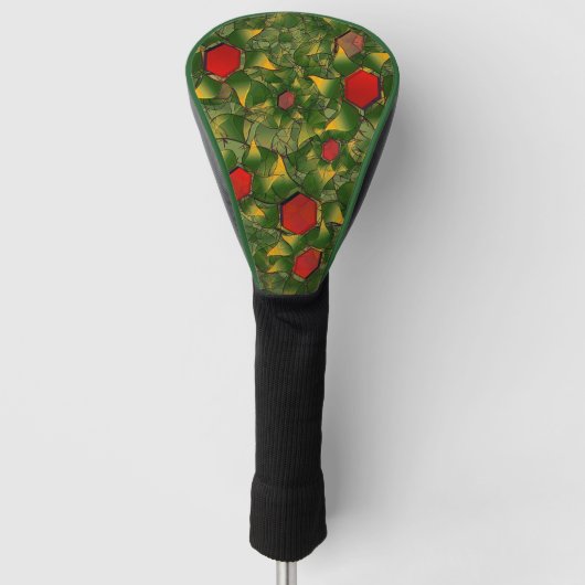 Geel virtueel folium met rode zeshoeken golfheadcover (Voorkant)