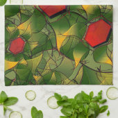 Geel virtueel folium met rode zeshoeken theedoek (Gevouwen)