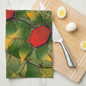 Geel virtueel folium met rode zeshoeken theedoek (Quarter Fold)