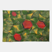 Geel virtueel folium met rode zeshoeken theedoek (Horizontaal)