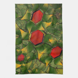 Geel virtueel folium met rode zeshoeken theedoek