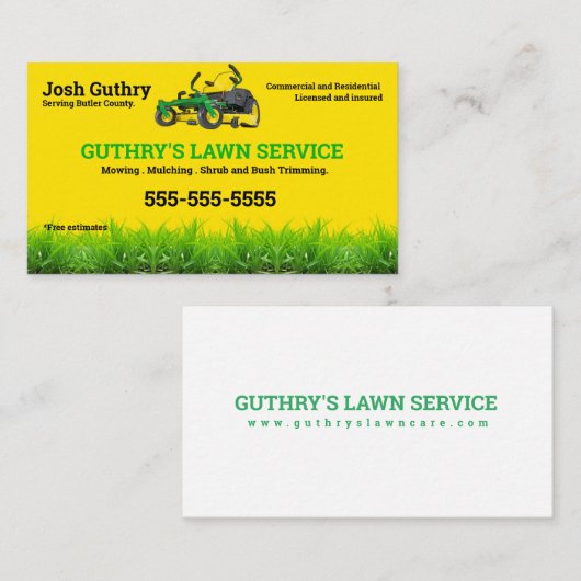 Geel Visitekaartje voor wasdroger op nul draaien (Voorkant / Achterkant)