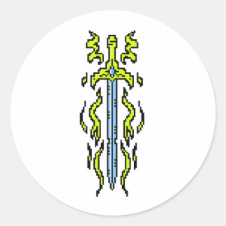 Geel Vlam Zwaard Fantasie Wapen Kunst Ronde Sticker