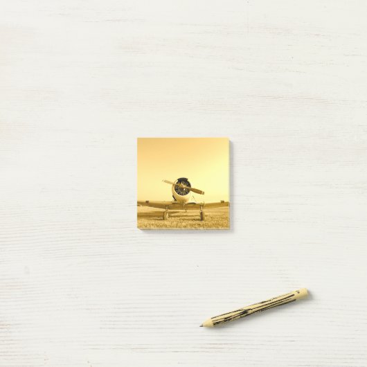 Geel  vliegtuig 3x3 post-it® notes (Op bureau)