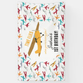 Geel Vliegtuig Kinder 1e Verjaardag Party Time Fli Spandoek (Verticaal)