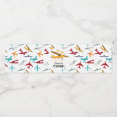 Geel Vliegtuig Kinder 1e Verjaardag Party Time Fli Waterfles Etiket (Enkel label)