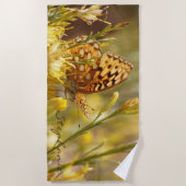 Geel vlinderstrand, naam, strandlaken (Voorkant)