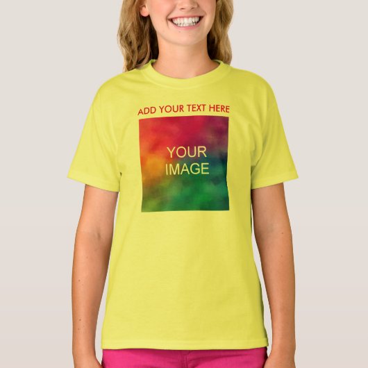 Geel Voeg Jouw tekst Foto Aangepaste Sjabloon meis T-shirt (Voorkant)