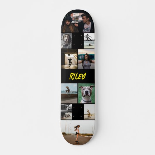 Geel Voeg naam toe Zwart Fotocollage Sjabloon Persoonlijk Skateboard (Voorkant)