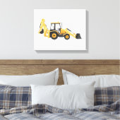 Geel voertuig voor het aanleggen van backhoe canvas afdruk (Insitu (Slaapkamer))