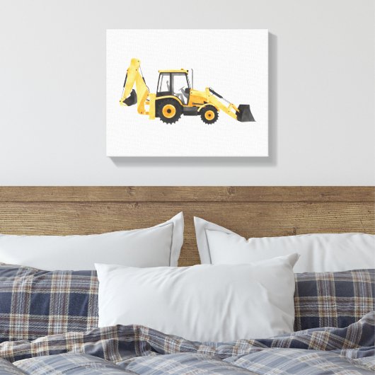 Geel voertuig voor het aanleggen van backhoe canvas afdruk (Insitu (Slaapkamer))