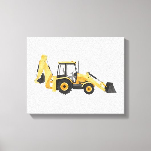 Geel voertuig voor het aanleggen van backhoe canvas afdruk (Voorkant)