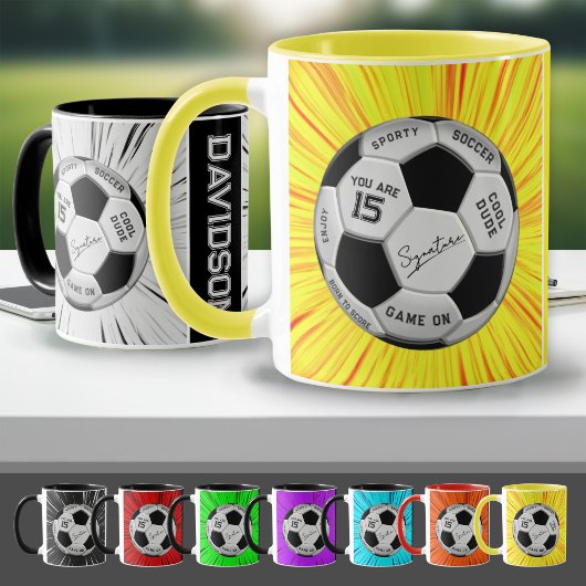 Geel Voetbal Custom Leeftijd Naam Verjaardag Mok
