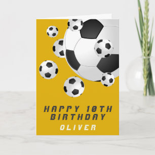 Geel Voetbal Voetbal Bal Jongen Gelukkige Verjaard Kaart