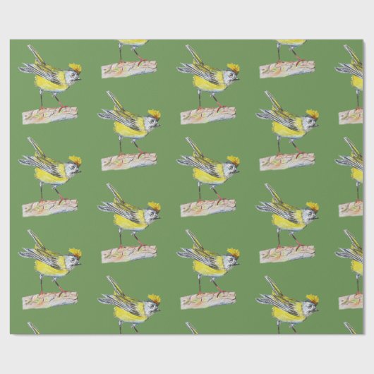 Geel Vogel Glanzend Wrapping Papier (Vlak)