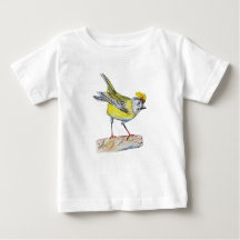 Geel Vogel Tekening Peuter Ruffle T-shirt, Wit