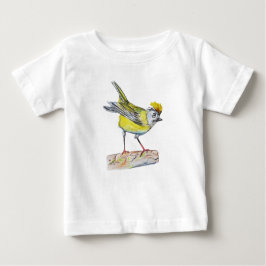 Geel Vogel Tekening Peuter Ruffle T-shirt, Wit