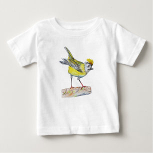 Geel Vogel Tekening Peuter Ruffle T-shirt, Wit