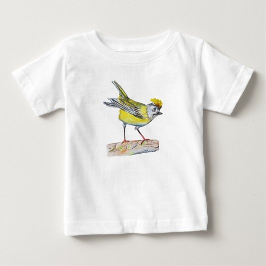 Geel Vogel Tekening Peuter Ruffle T-shirt, Wit (Voorkant)