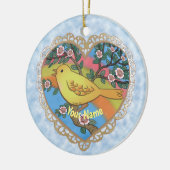 Geel vogelhart, aangepaste naam keramisch ornament (Links)