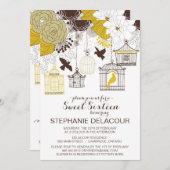 Geel  Vogelkooien Zoet Zestien Invitation Kaart (Voorkant / Achterkant)