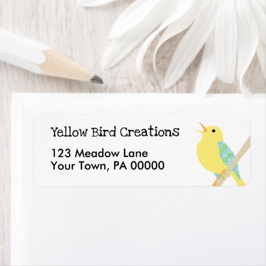 Geel vogelpatroon Terug Adres label (Insitu)
