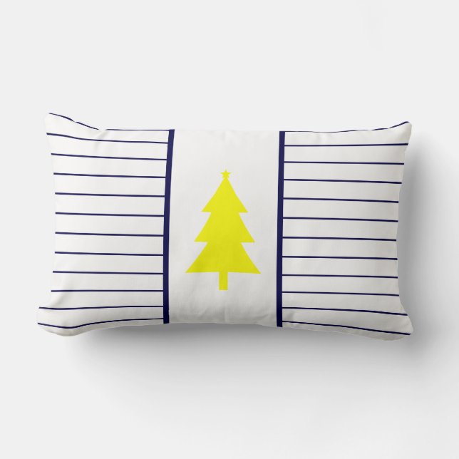 Geel voor boom textuur Blauw streep kussen (Voorkant)