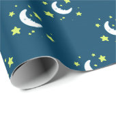 Geel voor moon en sterren op marinedrukpapier cadeaupapier (Rol Hoek)