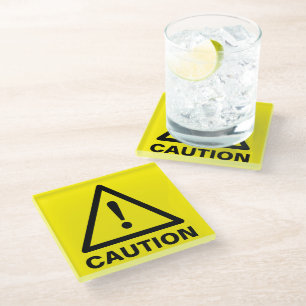 Geel voorzichtig bord Cool glas drink onderzetter