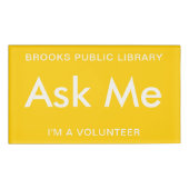 Geel vraag me Buttonnen voor vrijwilligers Magneti Naambadge (Voorkant)