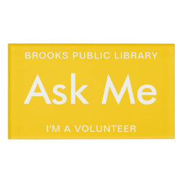 Geel vraag me Buttonnen voor vrijwilligers Magneti Naambadge