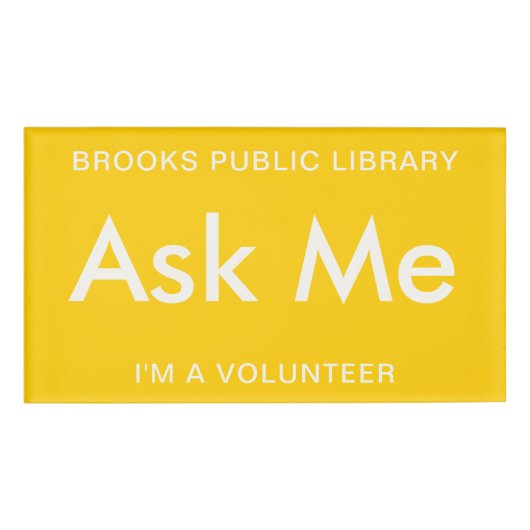 Geel vraag me Buttonnen voor vrijwilligers Magneti Naambadge (Voorkant)